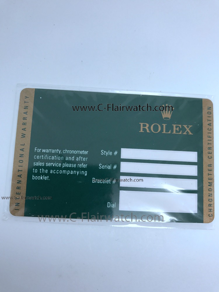 Unfilled New Rolex Watch Warranty Card / Green Plastic cards